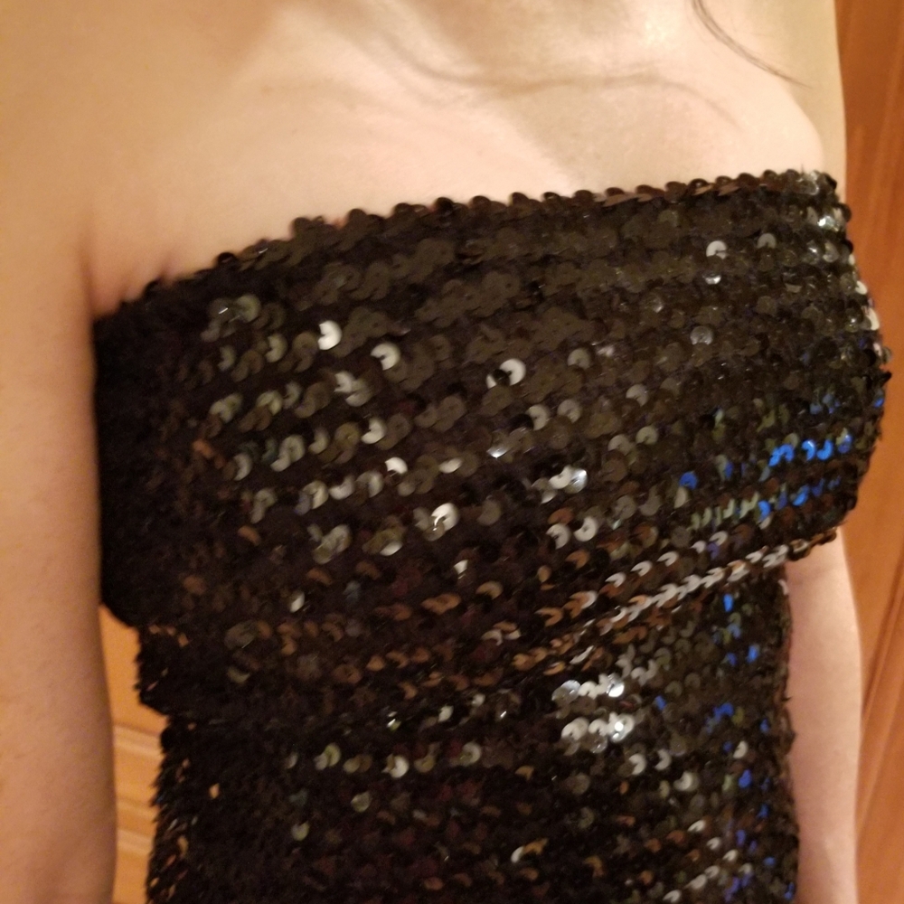 Strapless sequined top